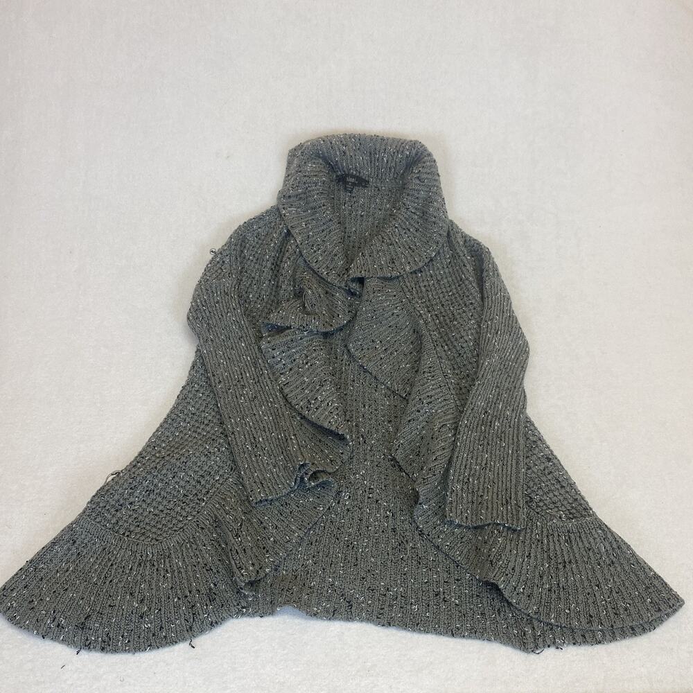 Slonl Ruffle Open Front Chunky Knit Gray Sweater Medium